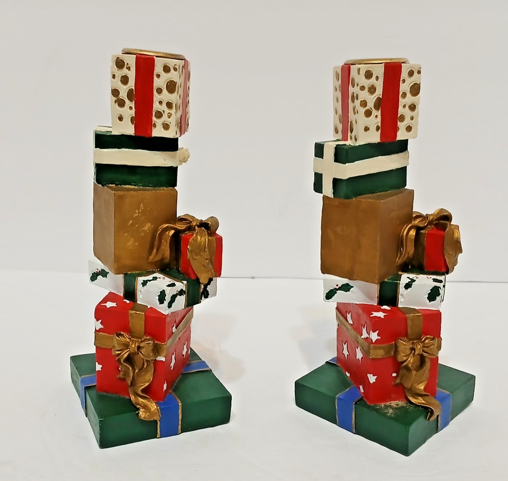 Vintage Pair Christmas Candlestick Holders Festive 90's Whimsical Cottagecore